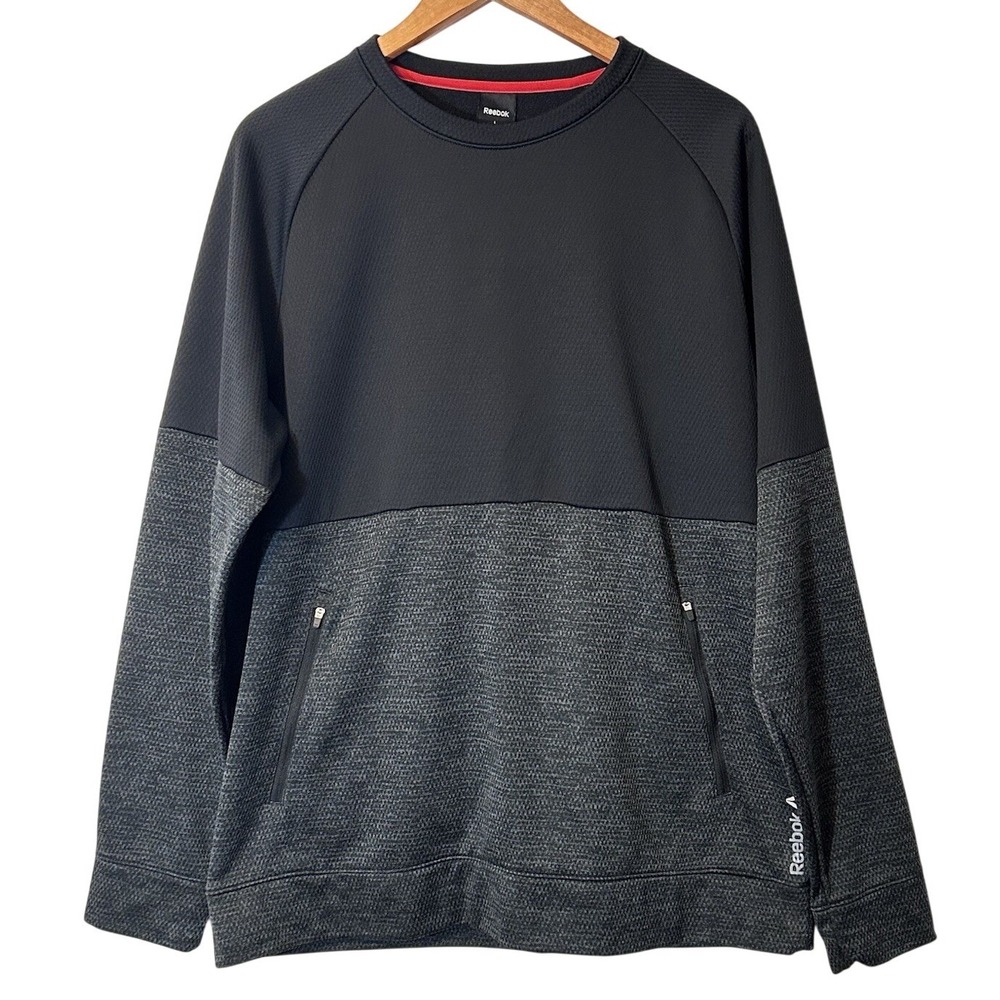 Reebok Speedwick Men's Lg Sweatshirt Double Zippered‎ Kangaroo Pocket Black/Gray